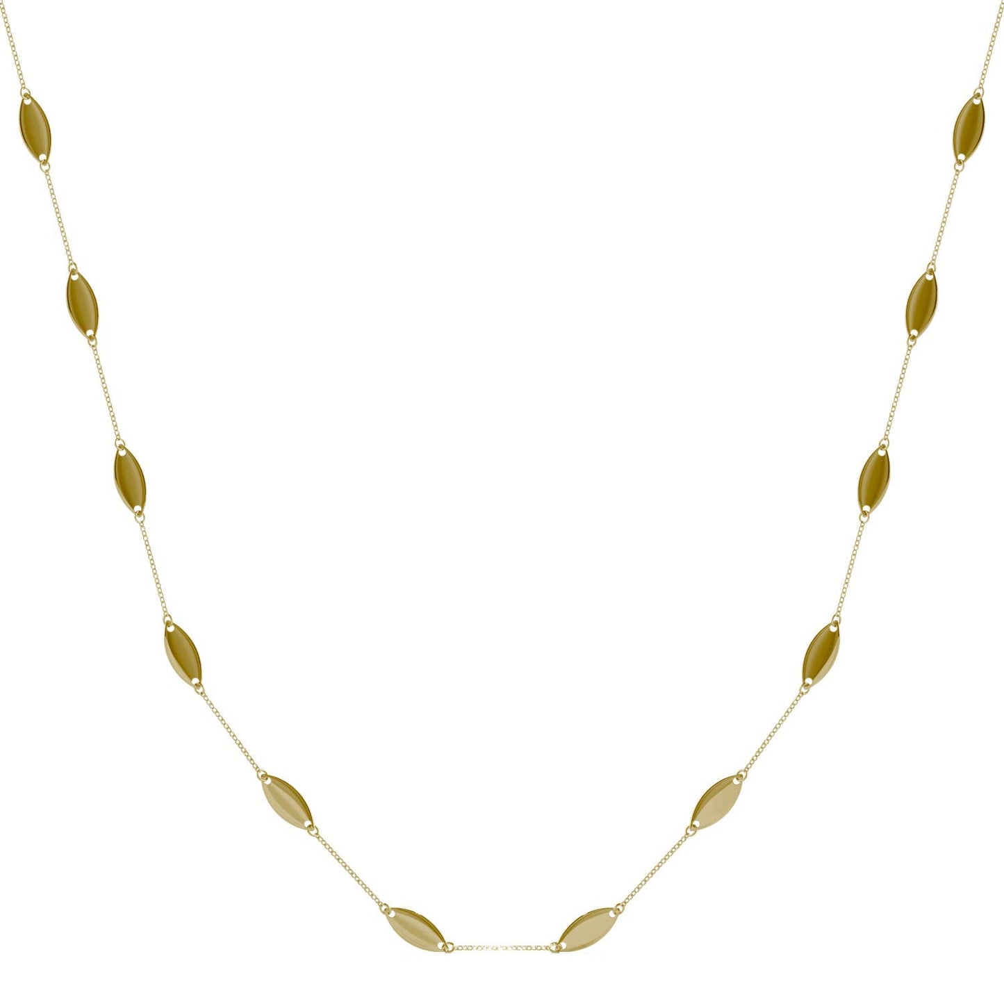 Forever One Moissanite Navette Station Necklace 14K Yellow Gold