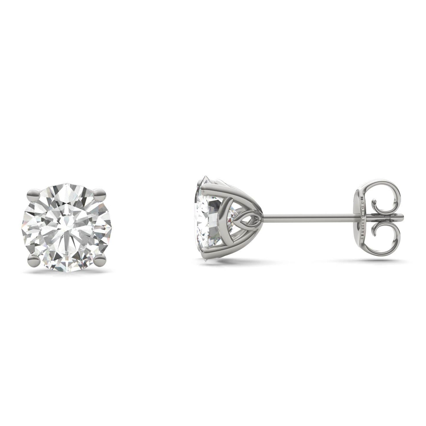 2.08 CTW DEW Round Forever One Moissanite Signature Basket Stud Earrings in 14K White Gold