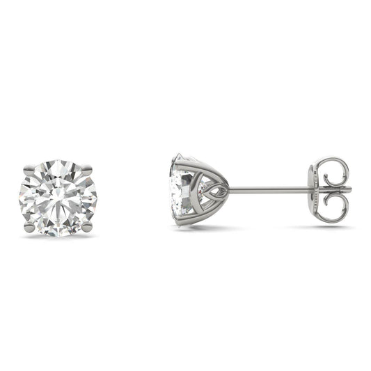 2.08 CTW DEW Round Forever One Moissanite Signature Basket Stud Earrings in 14K White Gold