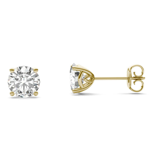 2.08 CTW DEW Round Forever One Moissanite Signature Basket Stud Earrings in 14K Yellow Gold