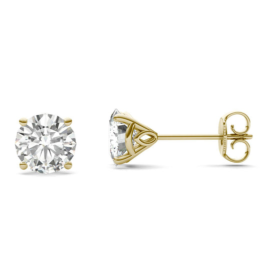 2.08 CTW DEW Round Forever One Moissanite Signature Martini Stud Earrings in 14K Yellow Gold