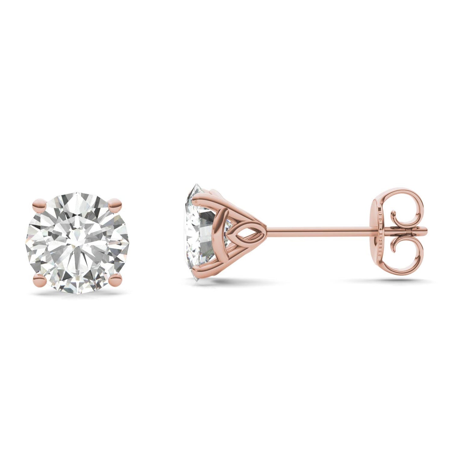 2.08 CTW DEW Round Forever One Moissanite Signature Martini Stud Earrings in 14K Rose Gold
