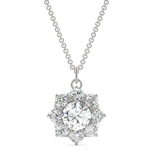 1.86 CTW DEW Round Forever One Moissanite Cluster Halo Signature Necklace in 14K White Gold
