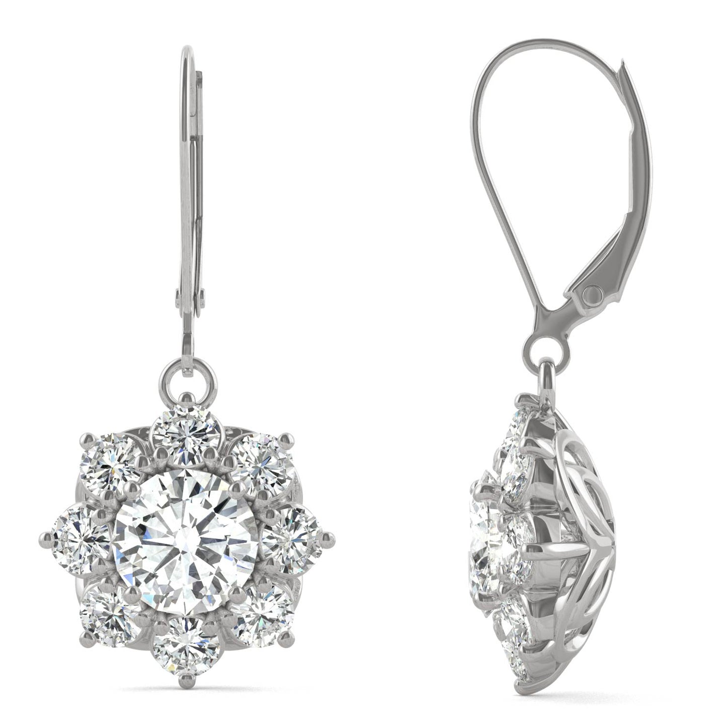 3.71 CTW DEW Round Forever One Moissanite Signature Cluster Halo Earrings in 14K White Gold