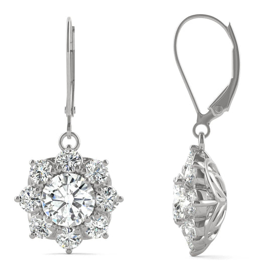 3.71 CTW DEW Round Forever One Moissanite Signature Cluster Halo Earrings in 14K White Gold
