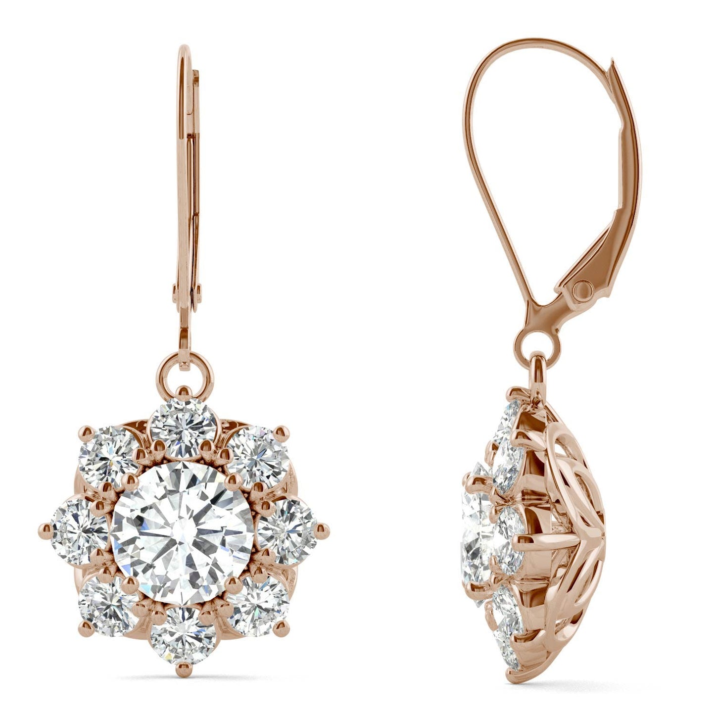 3.71 CTW DEW Round Forever One Moissanite Signature Cluster Halo Earrings in 14K Rose Gold