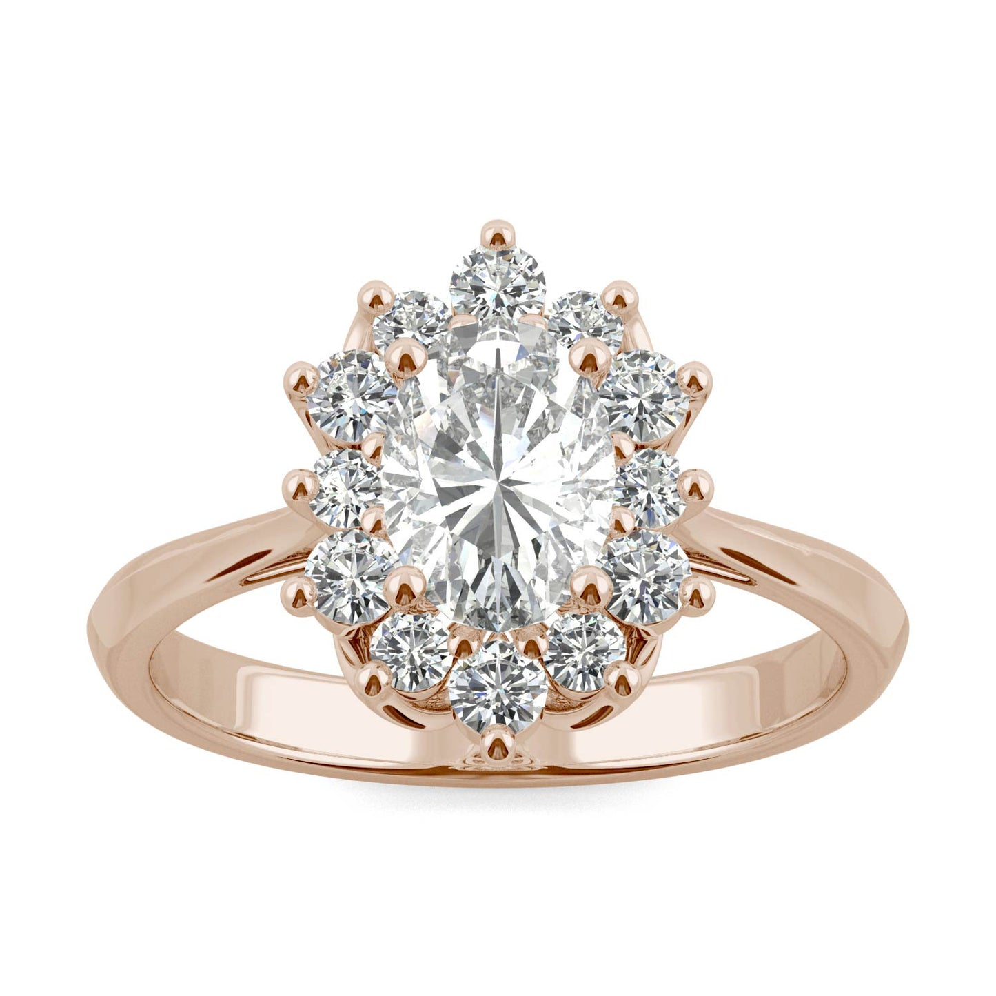 1.35 CTW DEW Oval Forever One Moissanite Oval Halo Ring in 14K Rose Gold