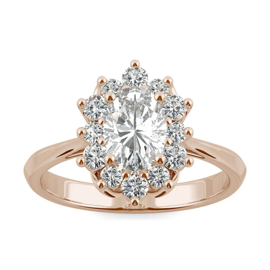 1.35 CTW DEW Oval Forever One Moissanite Oval Halo Ring in 14K Rose Gold