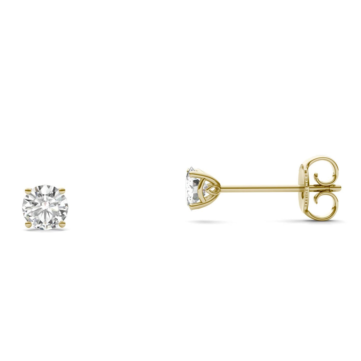 0.51 CTW DEW Round Forever One Moissanite Signature Basket Stud Earrings in 14K Yellow Gold