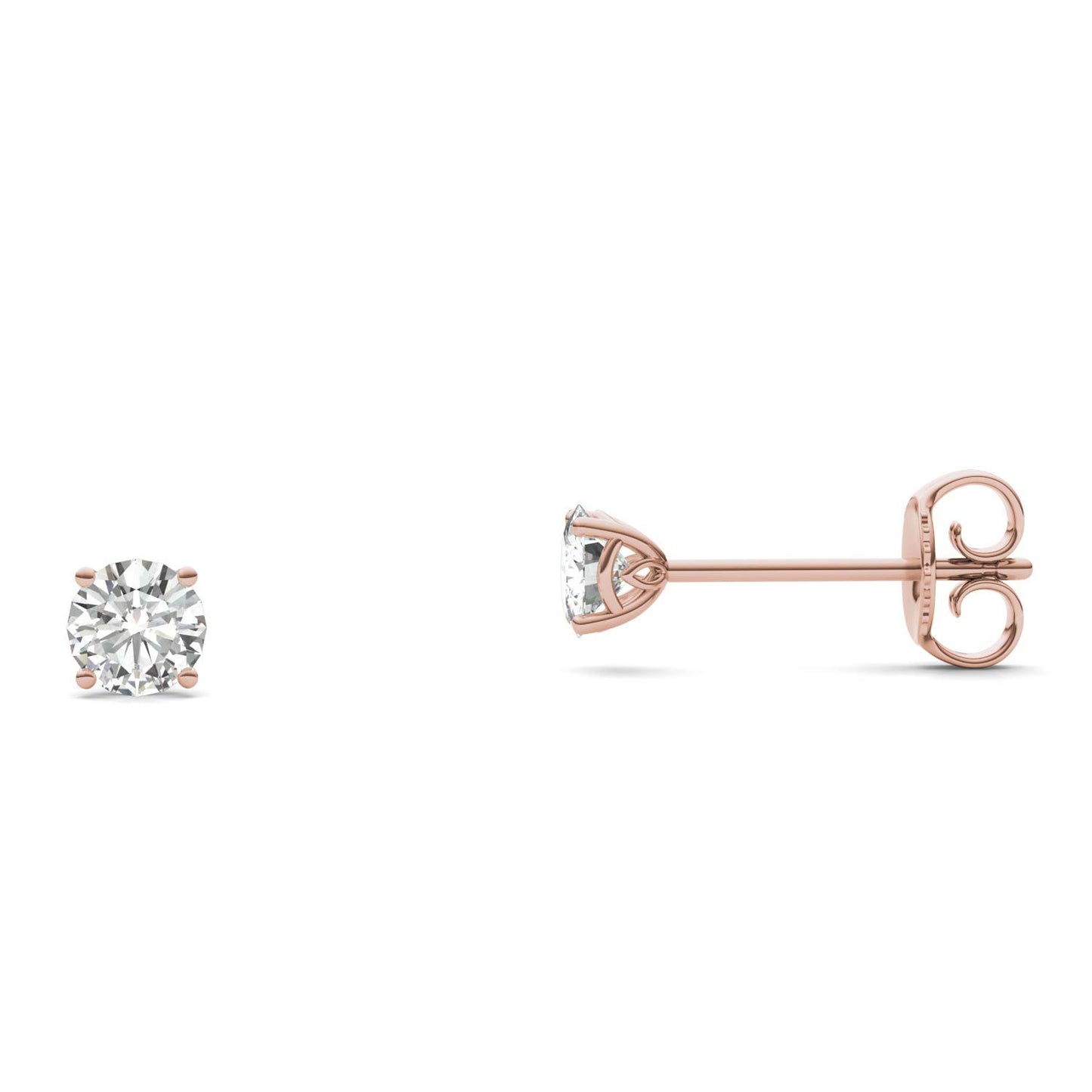 0.51 CTW DEW Round Forever One Moissanite Signature Basket Stud Earrings in 14K Rose Gold