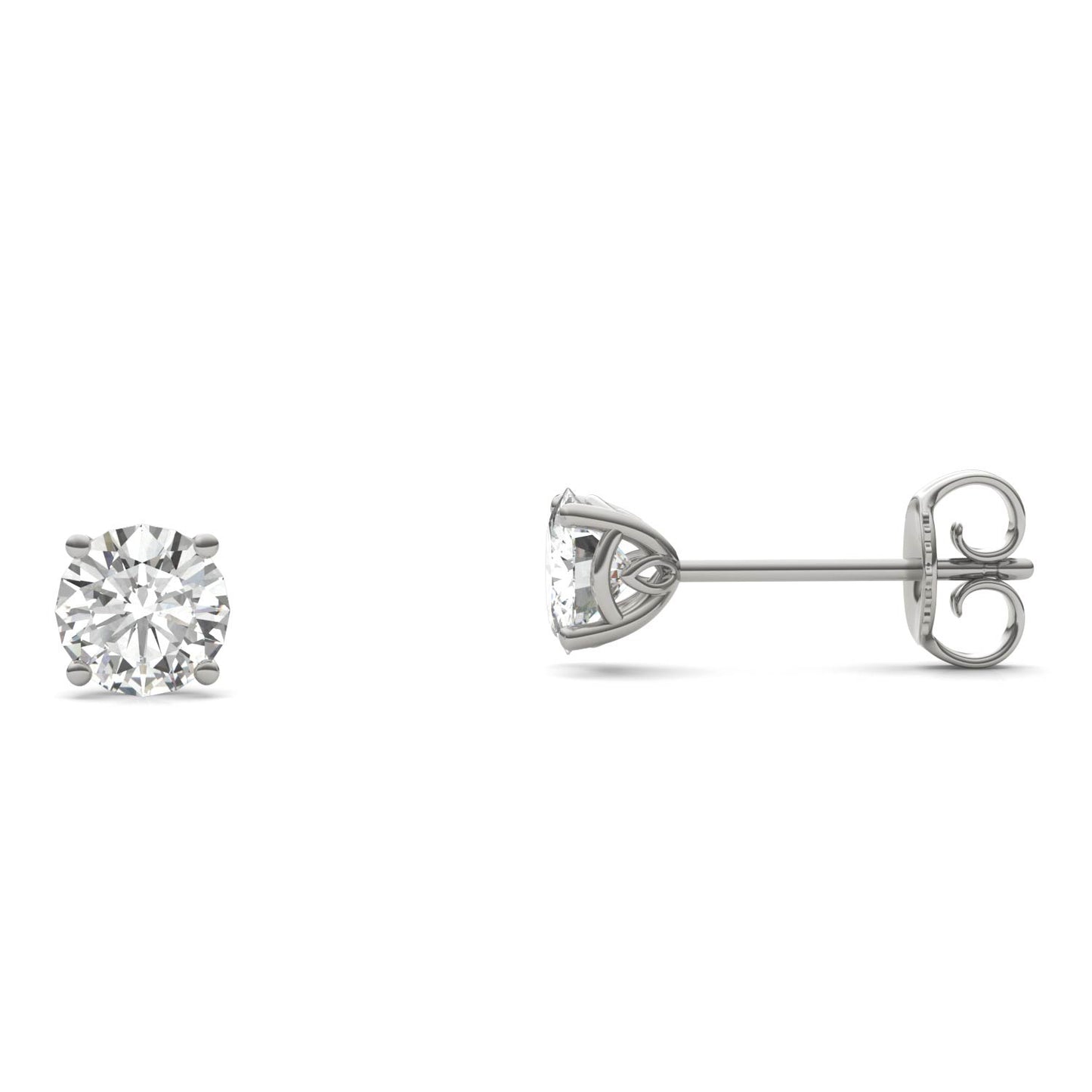 1.02 CTW DEW Round Forever One Moissanite Signature Basket Stud Earrings in 14K White Gold