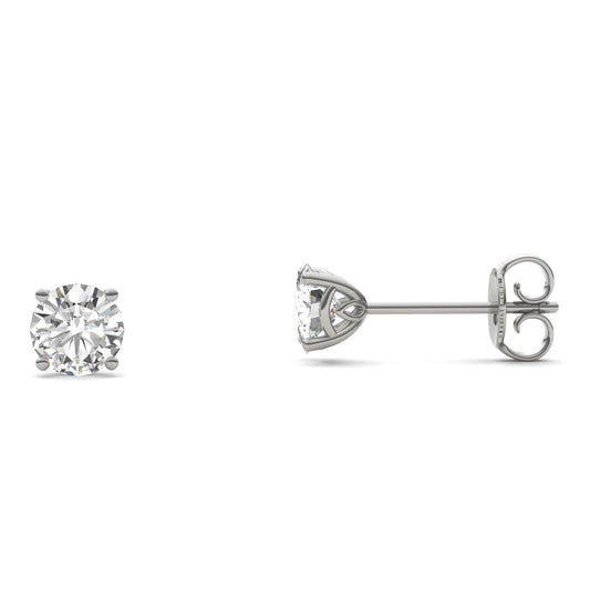 1.02 CTW DEW Round Forever One Moissanite Signature Basket Stud Earrings in 14K White Gold