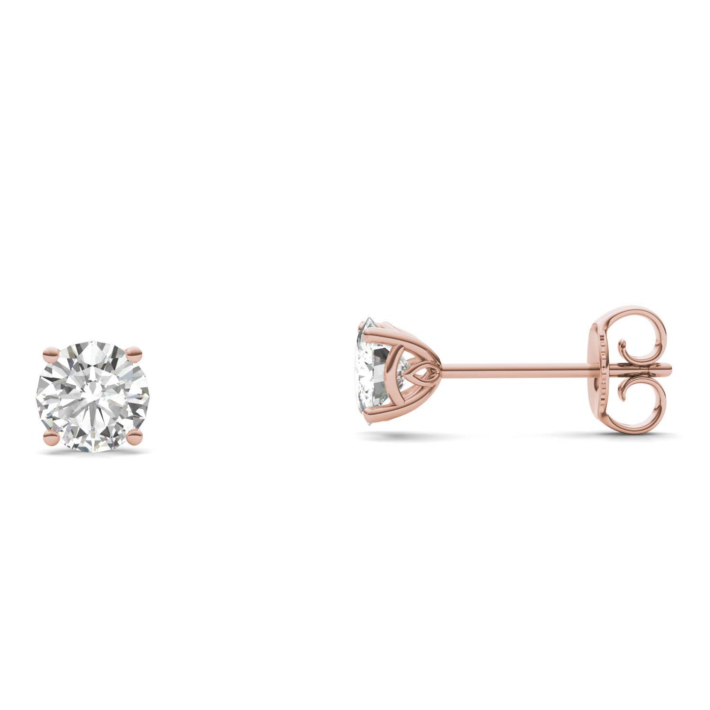 1.02 CTW DEW Round Forever One Moissanite Signature Basket Stud Earrings in 14K Rose Gold