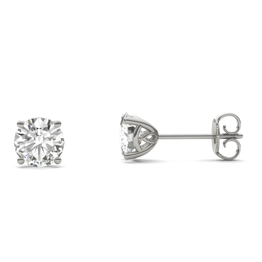 1.61 CTW DEW Round Forever One Moissanite Signature Basket Stud Earrings in 14K White Gold