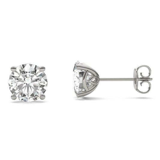 3.20 CTW DEW Round Forever One Moissanite Signature Basket Stud Earrings in 14K White Gold