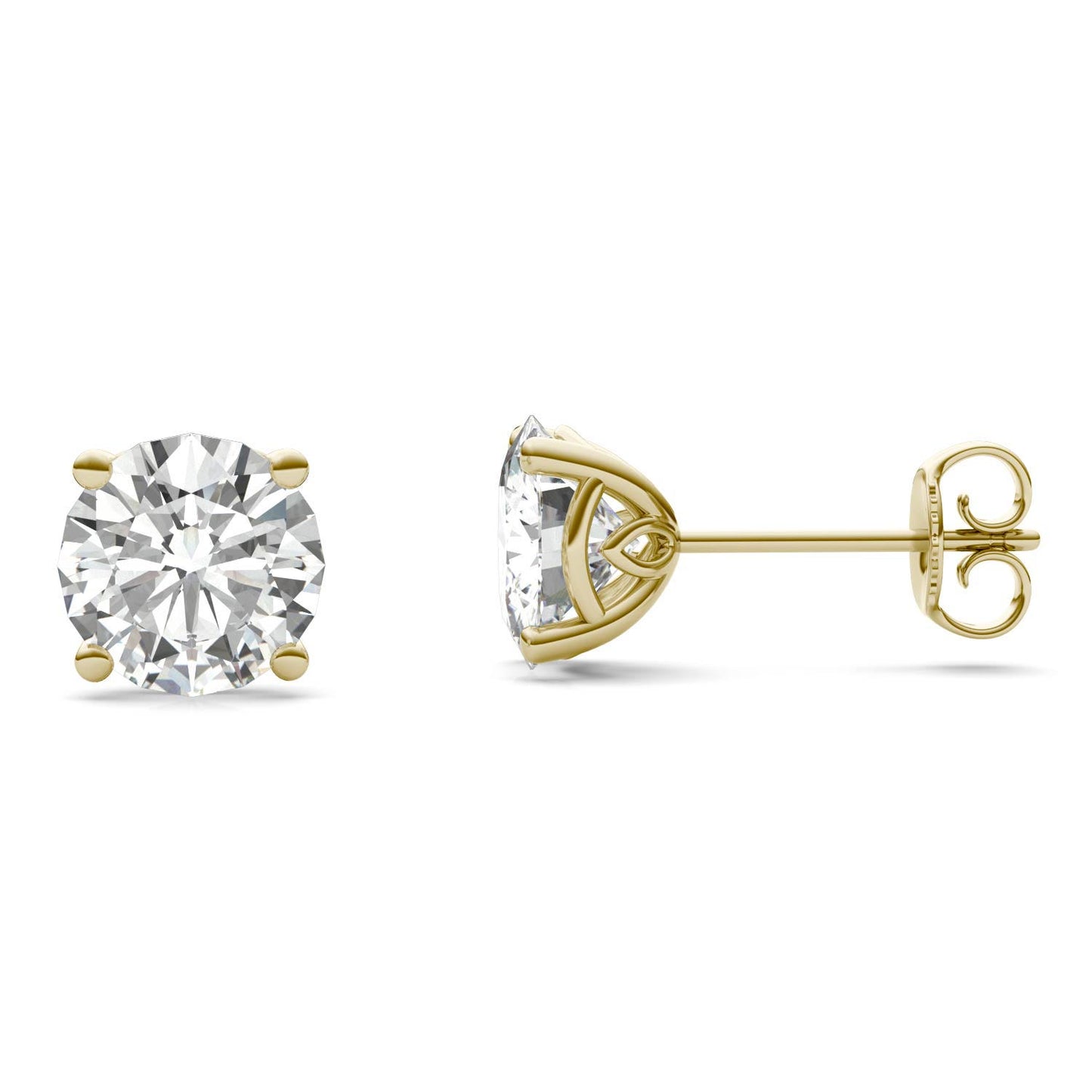 3.20 CTW DEW Round Forever One Moissanite Signature Basket Stud Earrings in 14K Yellow Gold