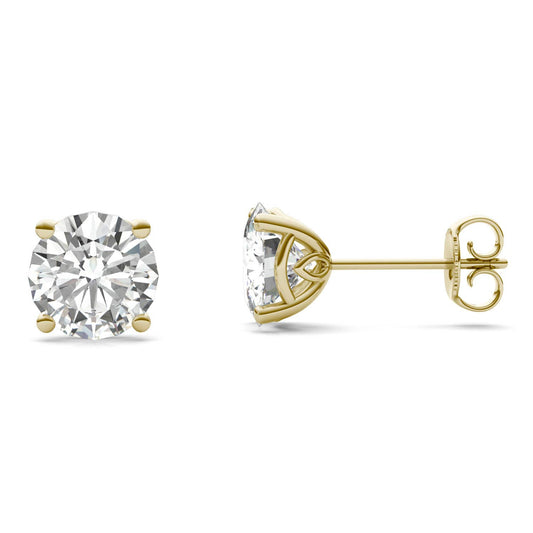 3.20 CTW DEW Round Forever One Moissanite Signature Basket Stud Earrings in 14K Yellow Gold