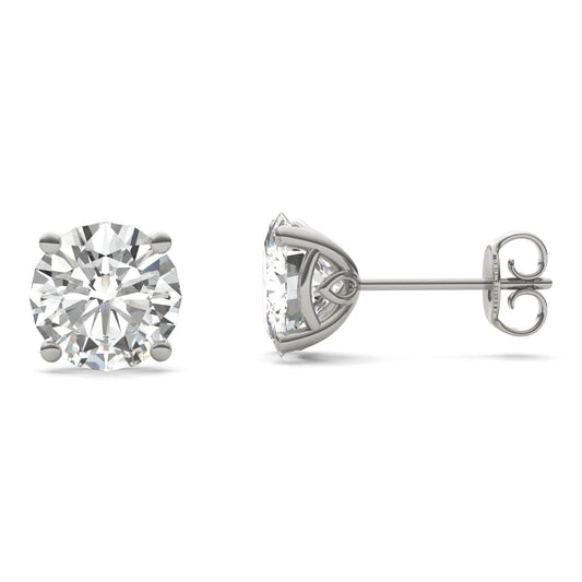 3.84 CTW DEW Round Forever One Moissanite Signature Basket Stud Earrings in 14K White Gold