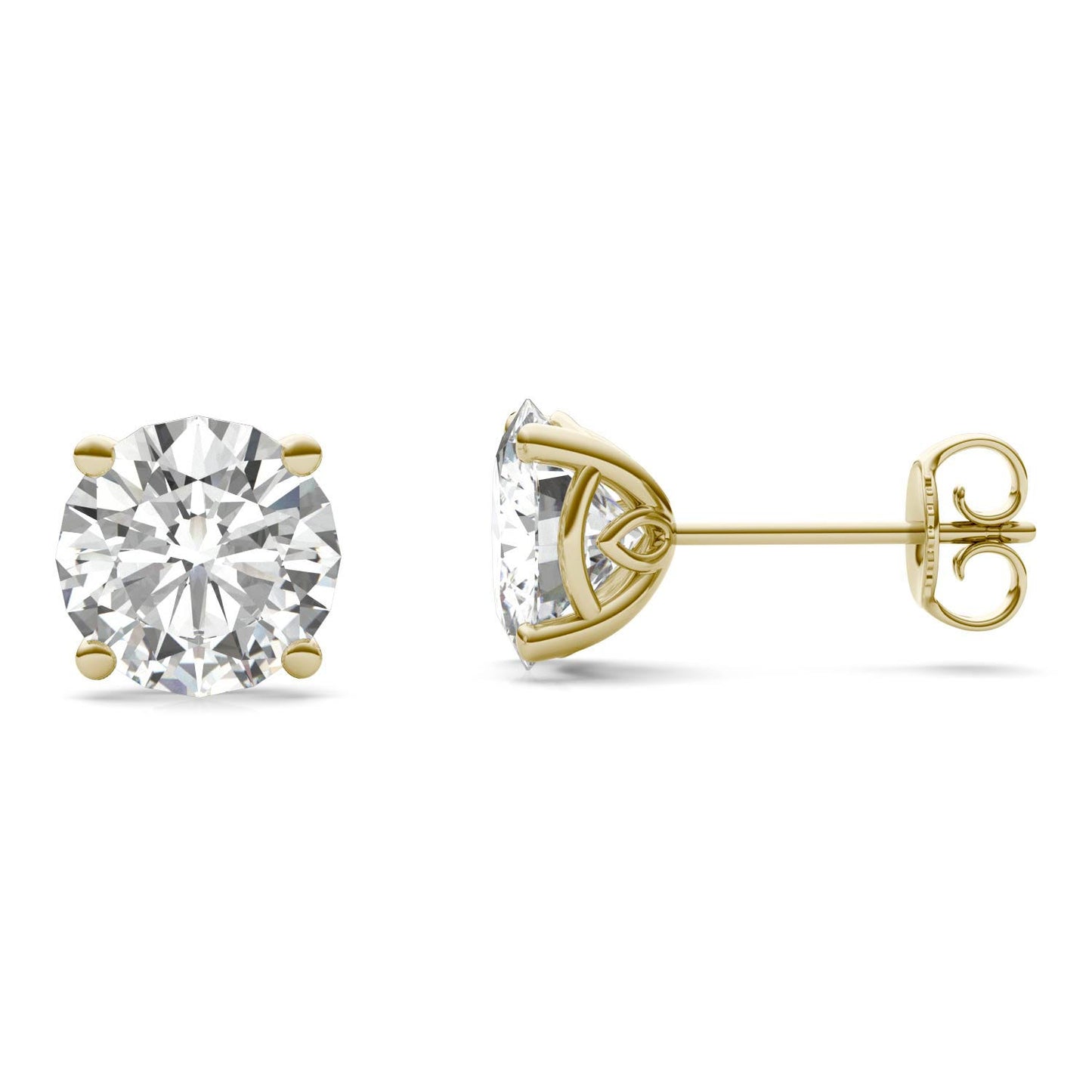 3.84 CTW DEW Round Forever One Moissanite Signature Basket Stud Earrings in 14K Yellow Gold