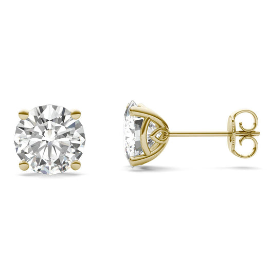 3.84 CTW DEW Round Forever One Moissanite Signature Basket Stud Earrings in 14K Yellow Gold