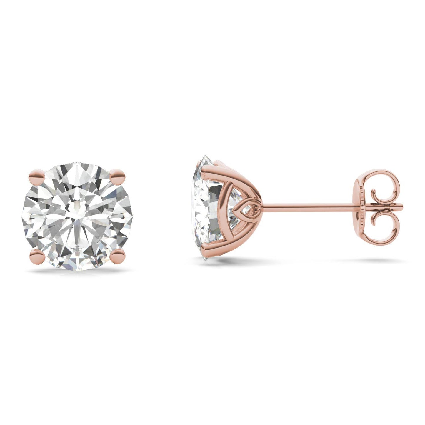 3.84 CTW DEW Round Forever One Moissanite Signature Basket Stud Earrings in 14K Rose Gold