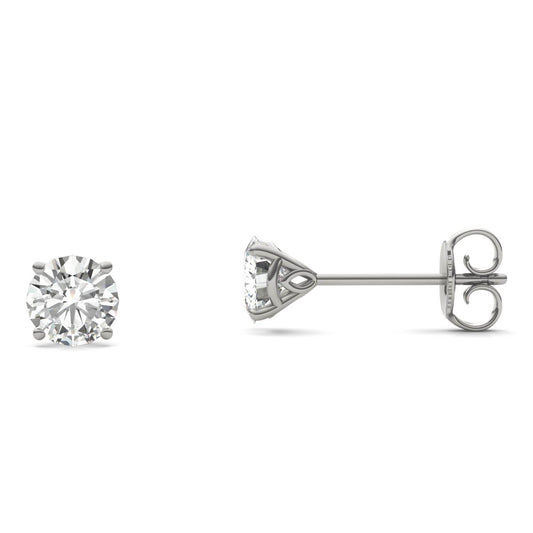 1.02 CTW DEW Round Forever One Moissanite Signature Martini Stud Earrings in 14K White Gold
