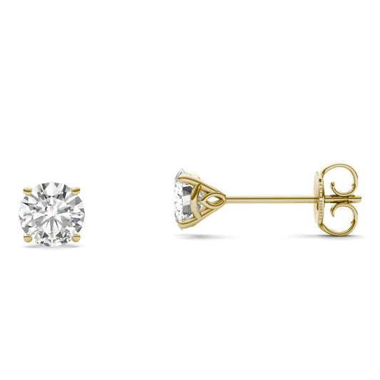 1.02 CTW DEW Round Forever One Moissanite Signature Martini Stud Earrings in 14K Yellow Gold