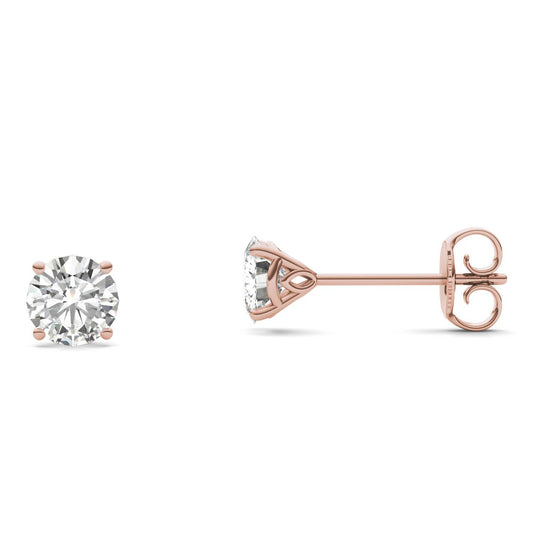 1.02 CTW DEW Round Forever One Moissanite Signature Martini Stud Earrings in 14K Rose Gold