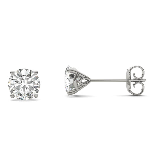 1.61 CTW DEW Round Forever One Moissanite Signature Martini Stud Earrings in 14K White Gold
