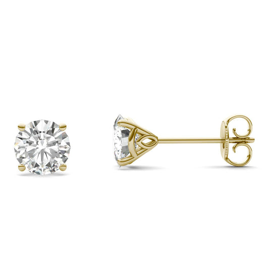 1.61 CTW DEW Round Forever One Moissanite Signature Martini Stud Earrings in 14K Yellow Gold