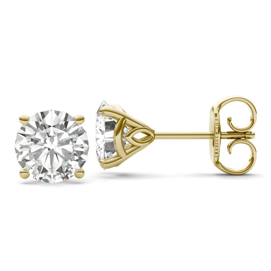 3.84 CTW DEW Round Forever One Moissanite Signature Martini Stud Earrings in 14K Yellow Gold