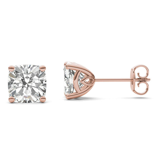 3.16 CTW DEW Cushion Forever One Moissanite Signature Basket Moissanite Stud Earrings in 14K Rose Gold