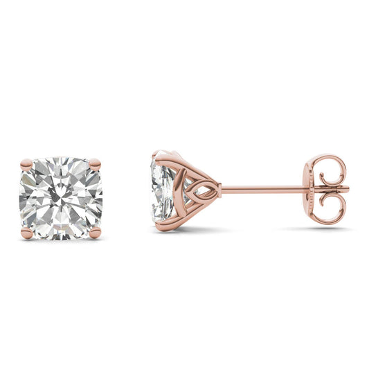 2.57 CTW DEW Cushion Forever One Moissanite Signature Martini Moissanite Stud Earrings in 14K Rose Gold