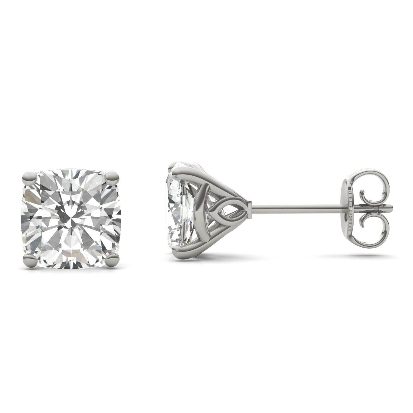 3.16 CTW DEW Cushion Forever One Moissanite Signature Martini Moissanite Stud Earrings in 14K White Gold