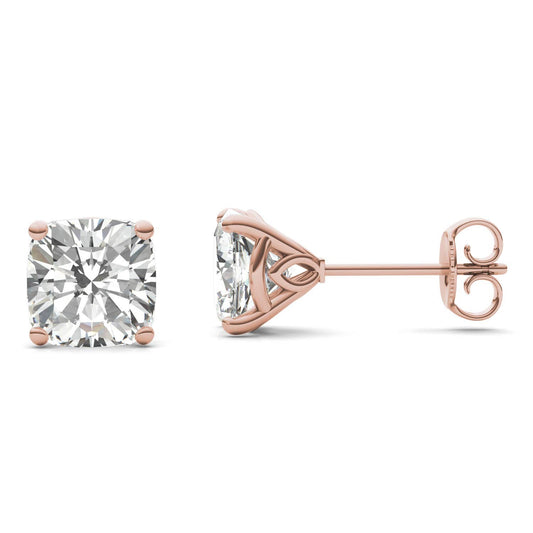 3.16 CTW DEW Cushion Forever One Moissanite Signature Martini Moissanite Stud Earrings in 14K Rose Gold