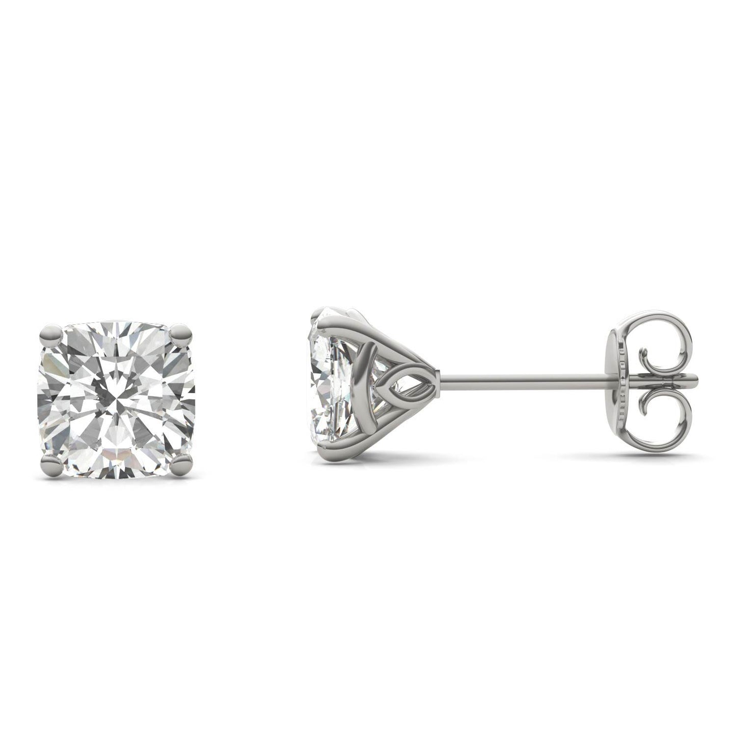 2.03 CTW DEW Cushion Forever One Moissanite Signature Martini Moissanite Stud Earrings in 14K White Gold