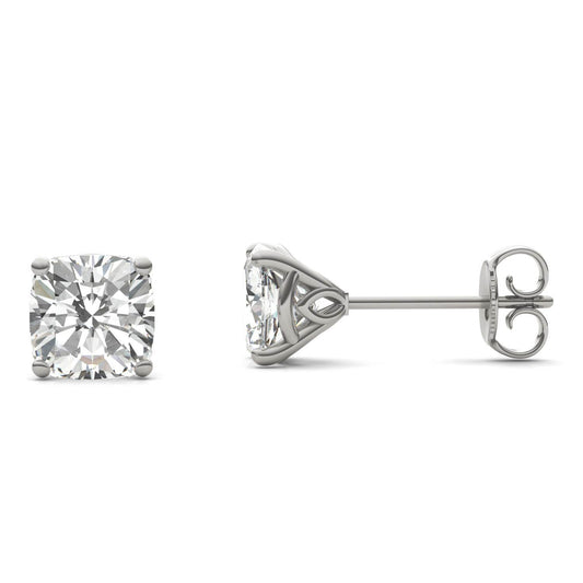 2.03 CTW DEW Cushion Forever One Moissanite Signature Martini Moissanite Stud Earrings in 14K White Gold