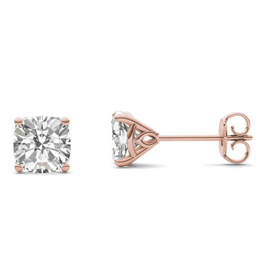 2.03 CTW DEW Cushion Forever One Moissanite Signature Martini Moissanite Stud Earrings in 14K Rose Gold