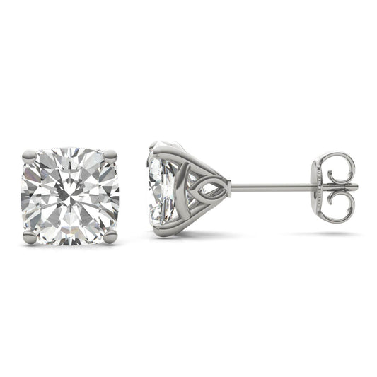 3.82 CTW DEW Cushion Forever One Moissanite Signature Martini Moissanite Stud Earrings in 14K White Gold