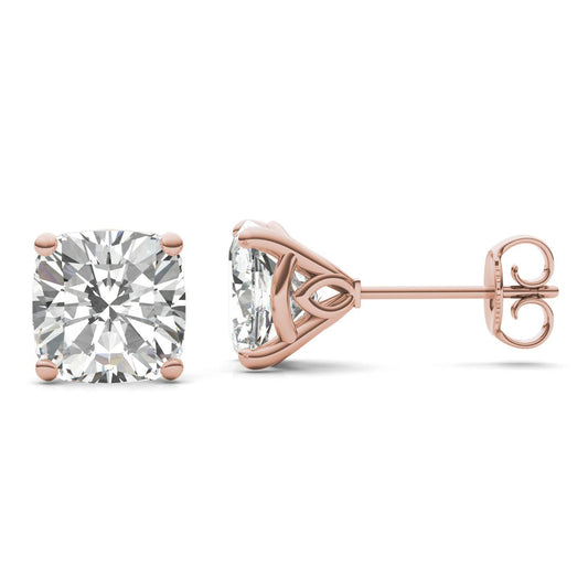 3.82 CTW DEW Cushion Forever One Moissanite Signature Martini Moissanite Stud Earrings in 14K Rose Gold