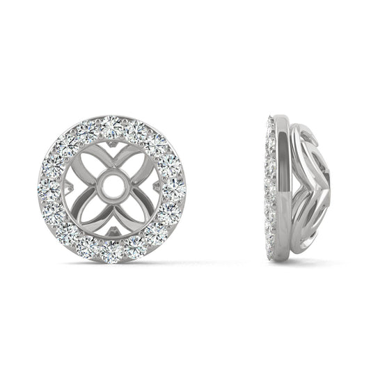 0.32 CTW DEW Round Forever One Moissanite Signature Floret Earring Jackets Earrings in 14K White Gold