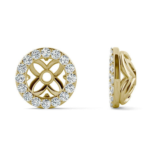 0.32 CTW DEW Round Forever One Moissanite Signature Floret Earring Jackets Earrings in 14K Yellow Gold