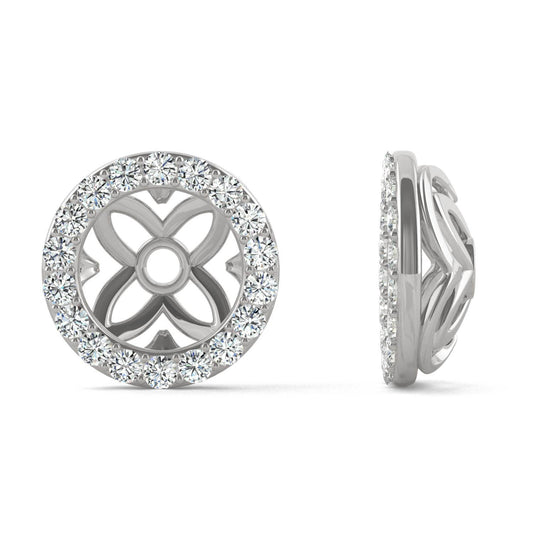 0.36 CTW DEW Round Forever One Moissanite Signature Floret Earring Jackets Earrings in 14K White Gold