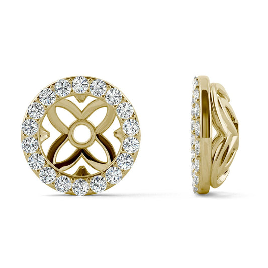 0.36 CTW DEW Round Forever One Moissanite Signature Floret Earring Jackets Earrings in 14K Yellow Gold