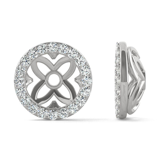 0.40 CTW DEW Round Forever One Moissanite Signature Floret Earring Jackets Earrings in 14K White Gold