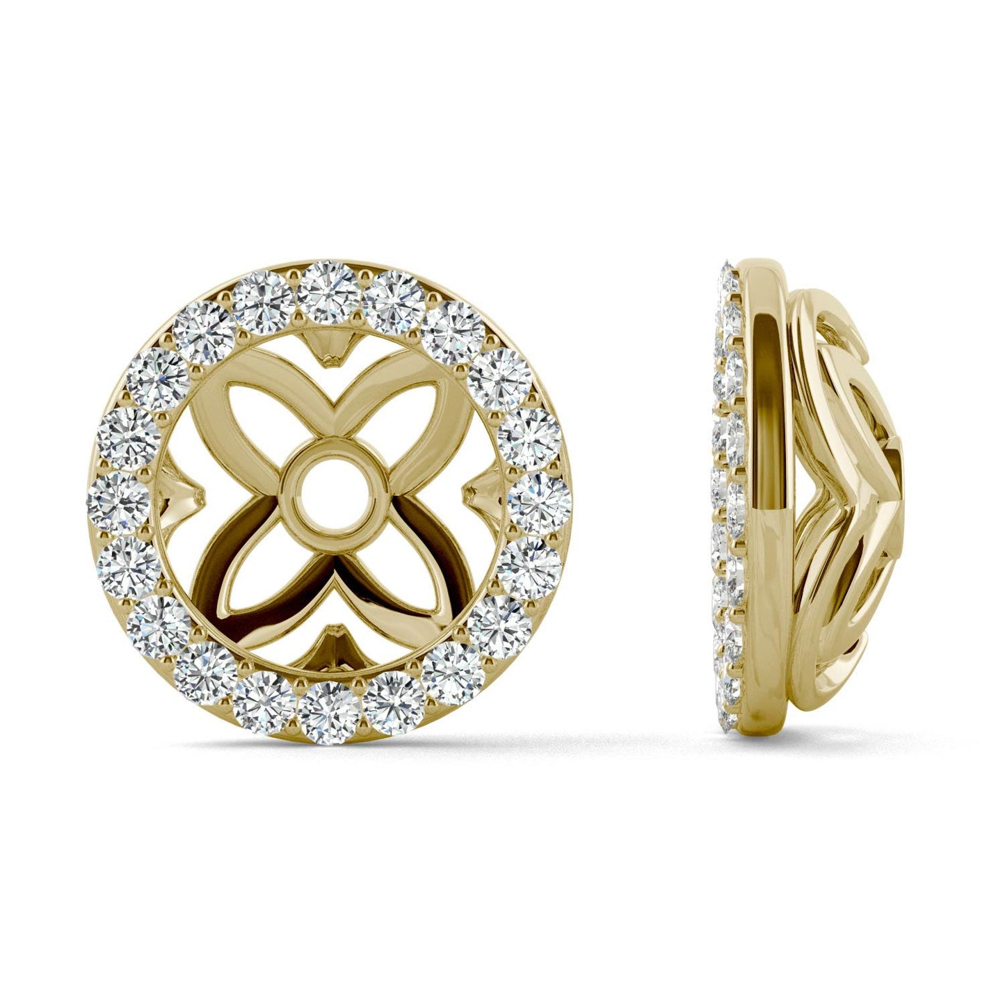 0.40 CTW DEW Round Forever One Moissanite Signature Floret Earring Jackets Earrings in 14K Yellow Gold