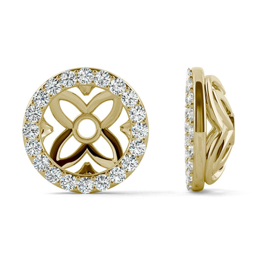 0.40 CTW DEW Round Forever One Moissanite Signature Floret Earring Jackets Earrings in 14K Yellow Gold