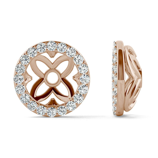 0.40 CTW DEW Round Forever One Moissanite Signature Floret Earring Jackets Earrings in 14K Rose Gold