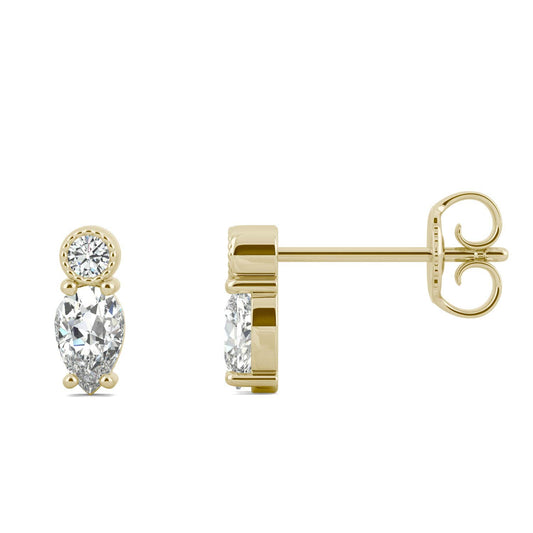 0.48 CTW DEW Pear Forever One Moissanite Pear Stacker Stud Earrings in 14K Yellow Gold