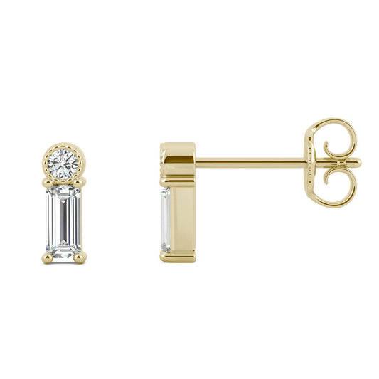 0.29 CTW DEW Straight Baguette Forever One Moissanite Baguette Stacker Stud Earrings in 14K Yellow Gold